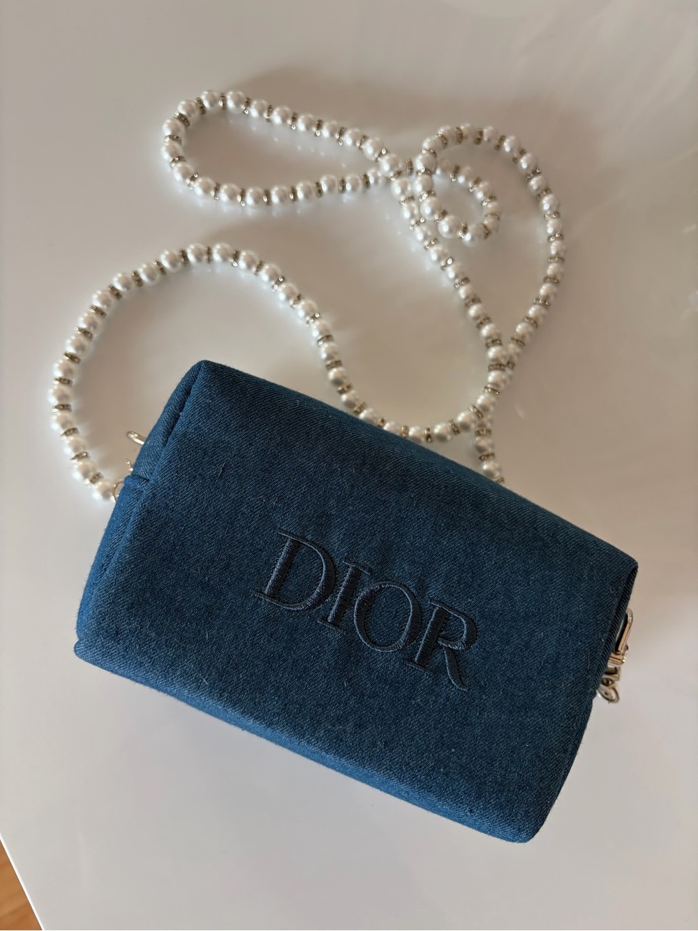 DIOR Blue jean Crossbody Bag purse pearls clutch star LOGO